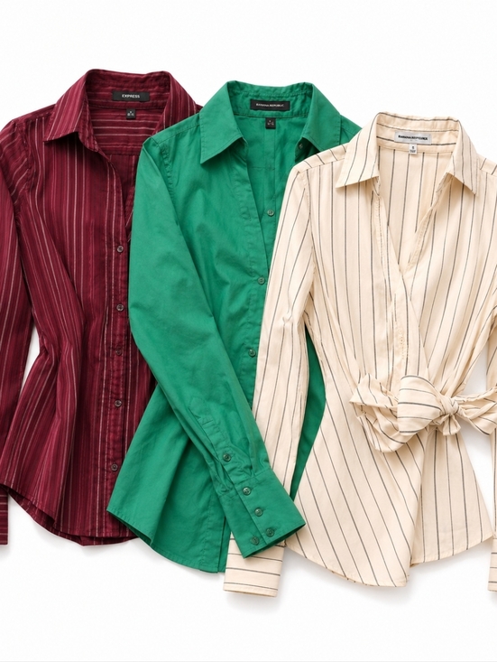 Express Tops - Express Solid Green, Burgundy and White Stripeswith Size:M